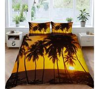 Copripiumino Singolo Palma 135 x 200 cm 3D Set Copripiumino Paesaggio al Tramonto Morbida Microfibra Biancheria da Letto 3 Pezzi Parure Copripiumone con 2 Federe f.308