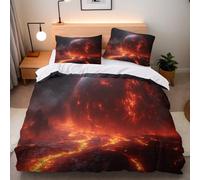 Copripiumino Singolo Pianeta Lava 135x200 cm Copripiumino Stelle Galassia 3D Squisita Stampa Set di Biancheria da Letto Microfibra Cerniera Invisibile Lacci a Quattro Angoli 2 Federe 50x80 cm
