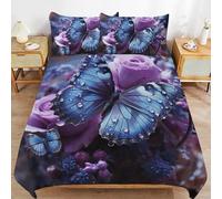 Copripiumino Singolo Rose a Farfalla 135 x 200 cm 3D Set Copripiumino Viola Morbida Microfibra Biancheria da Letto 3 Pezzi Parure Copripiumone con 2 Federe b_1687