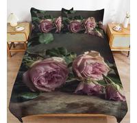 Copripiumino Singolo Rose Rosa 135 x 200 cm 3D Set Copripiumino Piante e Fiori Morbida Microfibra Biancheria da Letto 3 Pezzi Parure Copripiumone con 2 Federe b_1711