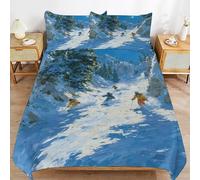 Copripiumino Singolo Sci 155 x 200 cm 3D Set Copripiumino Sport Invernali Morbida Microfibra Biancheria da Letto 3 Pezzi Parure Copripiumone con 2 Federe e.1011
