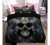 Copripiumino Singolo |Set Parure Copripiumino in 100% Microfibra 3 Pezzi con 2 Federa(50x75CM),Reversibile con Cerniera-Teschio astratto con volto demoniaco, Tema horror oscuro,nero