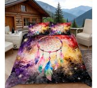 Copripiumino Singolo Stampa Acchiappasogni, Copripiumino Decoro di Piume Multicolori 3D Microfibra Biancheria da Letto 135x200 Duvet Cover con 2 x Federe 50x80 cm