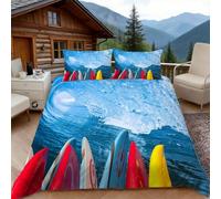 Copripiumino Singolo Tavola da Surf, Copripiumino Scenario Dell'Oceano 3D Microfibra Biancheria da Letto 135x200 Duvet Cover con 2 x Federe 50x80 cm