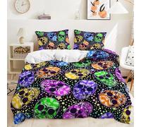 Copripiumino Singolo Teschio Colorato Bedding Set Copripiumino e 2 Federe in Microfibra,Set Di Biancheria Da Letto in 3 Pezzi, Biancheria da Letto