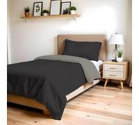 Copripiumino Singolo, Tinta Unita DoubleFace, Parure Copripiumino ZOE, con Sacco Piumone 150x200cm con patella 50cm + federa 50x80cm CIOCCOLATO/SABBIA