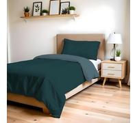 Copripiumino Singolo, Tinta Unita DoubleFace, Parure Copripiumino ZOE, con Sacco Piumone 150x200cm con patella 50cm + federa 50x80cm OTTANIO/SALVIA