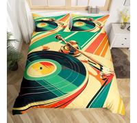 Copripiumino Singolo Vinile Retrò Traspirante in Microfibra Set di Biancheria da Letto Vintage con Cerniera 3D Copripiumino 135x200 e 2 Federe b.1460