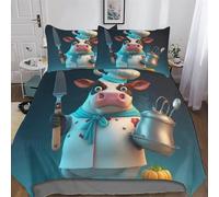Copripiumino Stampa Animal Cow - Set Parure Copripiumone in 100% Microfibra 3 Pezzi Con Federa, Con Chiusura A Cerniera - Biancheria Da Letto, Double (200x200cm)