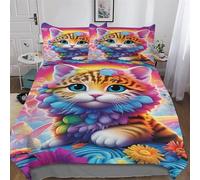 Copripiumino Stampa Cat - Set Parure Copripiumone in 100% Microfibra 3 Pezzi Con Federa, Con Chiusura A Cerniera - Biancheria Da Letto, Double (200x200cm)