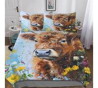 Copripiumino Stampa Cow - Set Parure Copripiumone in 100% Microfibra 3 Pezzi Con Federa, Con Chiusura A Cerniera - Biancheria Da Letto, Double (200x200cm)
