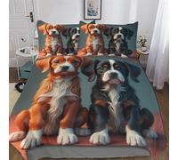 Copripiumino Stampa Cute Dog - Set Parure Copripiumone in 100% Microfibra 3 Pezzi Con Federa, Con Chiusura A Cerniera - Biancheria Da Letto, Double (200x200cm)