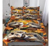 Copripiumino Stampa Cute Hedgehog - Set Parure Copripiumone in 100% Microfibra 3 Pezzi Con Federa, Con Chiusura A Cerniera - Biancheria Da Letto, Double (200x200cm)