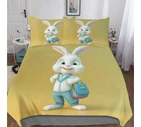 Copripiumino Stampa Cute Rabbit - Set Parure Copripiumone in 100% Microfibra 3 Pezzi Con Federa, Con Chiusura A Cerniera - Biancheria Da Letto, Double (200x200cm)
