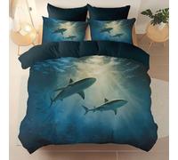 Copripiumino Stampato Adatto Ad Adulti E Bambini, Animale Squalo Oceano Tema Set Di Biancheria Da Letto, Blu Copripiumino Facile Da Pulire Comfort, Viene Fornito Con Un Copripiumino 135 X 200 cm