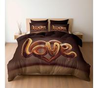 Copripiumino stampato Amore Romantico Elegante Cuore Intaglio, copripiumino reversibile Marrone Scuro, set di biancheria da letto 135 x 200 cm, copripiumini morbidi e accoglienti, non stirabili