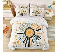 Copripiumino Stampato Colore Arancione, Ragazze E Donne, Abstract Solar Geometry 135 Cm X 200 Cm Set Di Biancheria Da Letto Con, Decorazione Per Camera Con 2 Federe Per Cuscino