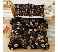 Copripiumino Stampato Double-face Delicato Fiori Di Campo Margherite, Marrone Scuro Microfibra Reversibile Set di Biancheria da Letto con Cerniera - Traspirante Set Copripiumino 135 x 200 cm