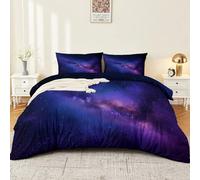 Copripiumino Stampato Galassia Universo Nebulosa - Set Copripiumini in Microfibra Morbida e Traspirante 150 x 200 cm, Viola Scuro Copripiumino 3 pezzi con 2 Federa 50 x 75 cm