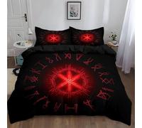 Copripiumino Super King (230 x 220 cm) morbido e confortevole microfibra Nero 3D Copripiumino per adulti ragazzi e bambini Runa rossa vichinga Con Cerniera Per Bambini Copriletto Viene fornito