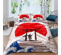 Copripiumino super king size, arte giapponese, Sakura Red Sun Samurai, biancheria da letto moderna 3D con cerniera, set di biancheria da letto di lusso per camera da letto, 3 pezzi in poliestere