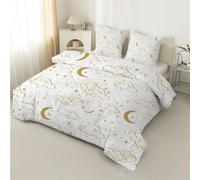 Copripiumino super king size con luna e stelle, reversibile, per tutte le stagioni, 7,5 tog, lavabile in lavatrice, per letto estivo e inverno, leggero, 2 federe e S21