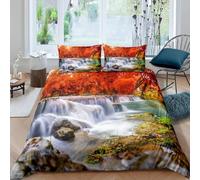 Copripiumino una Piazza e Mezza 200x200 Alberi con Cascata Set di Biancheria da Letto 3D Scene Naturalistiche Copripiumini in Morbido Microfibra con Cerniere e 2 Federe 50x80 c.1197