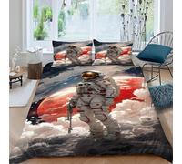 Copripiumino Una Piazza e Mezza 200x200 Astronauta Nello Spazio 3D Biancheria da Letto Arte 3 Pezzi Microfibra Morbido Traspirante Copri Piumino con Cerniera con Federa 50x80 4262-C