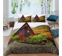 Copripiumino Una Piazza e Mezza 200x200 Baita Set Biancheria da Letto 3 Pezzi 3D Stampa Stile Rustico Copripiumini Incluso 1 Microfibra Copri piumino e 2 Federe J.2326