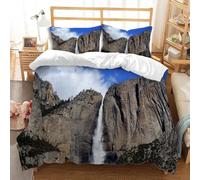 Copripiumino Una Piazza e Mezza 200x200 Cascata Sulla Scogliera Set Biancheria da Letto 3 Pezzi 3D Stampa Scenario Naturale Copripiumini Incluso 1 Microfibra Copri piumino e 2 Federe L.1876