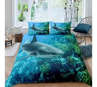 Copripiumino una Piazza e Mezza 200x200 cm Adolescente Squalo Verde Set di Biancheria da Letto con Cerniera Nascosta Morbido Traspirante Set Copripiumini in Microfibra e 2 Federe 50x80 cm