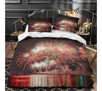 Copripiumino una Piazza e Mezza 200x200 cm Brillantini Della Città in Morbido Microfibra 3D Biancheria da Letto Scena Notturna 3 Pezzi incluso 1 Copripiumini e 2 Federe 50x80 cm S.219