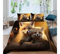 Copripiumino una Piazza e Mezza 200x200 cm Carina Volpe in Morbido Microfibra 3D Biancheria da Letto Animali Selvatici 3 Pezzi incluso 1 Copripiumini e 2 Federe 50x80 cm X.1107