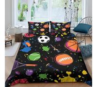 Copripiumino una Piazza e Mezza 200x200 cm Diversi Sport con la Palla Set di Biancheria da Letto in Morbido Traspirante Microfibra 3D Tema Sportivo con Copripiumino e 2 Federe 50x80 cm E-6079