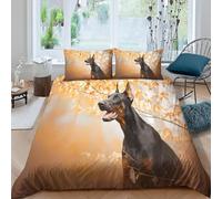 Copripiumino una Piazza e Mezza 200x200 cm Dobermann Set di Biancheria da Letto in Morbido Traspirante Microfibra 3D Foresta Autunnale con Copripiumino e 2 Federe 50x80 cm E-584