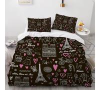 Copripiumino una Piazza e Mezza 200x200 cm Elementi Parigini Set di Biancheria da Letto in Morbido Traspirante Microfibra 3D Romanticismo Francese con Copripiumino e 2 Federe 50x80 cm F-2537