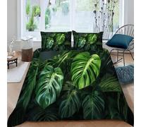 Copripiumino una Piazza e Mezza 200x200 cm Foglie di Palma in Morbido Microfibra 3D Biancheria da Letto Motivo di Piante Della Giungla 3 Pezzi incluso 1 Copripiumini e 2 Federe 50x80 cm X.1515