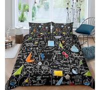 Copripiumino una Piazza e Mezza 200x200 cm Formula Matematica Set di Biancheria da Letto in Morbido Traspirante Microfibra 3D Tema Lavagna con Copripiumino e 2 Federe 50x80 cm E-2460