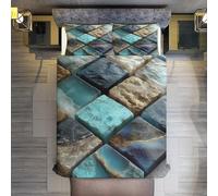Copripiumino una Piazza e Mezza 200x200 cm Geometrico Pietra Geometrica Set di Biancheria da Letto in Morbido Traspirante Microfibra 3D Texture Naturale con Copripiumino e 2 Federe 50x80 cm D-5181