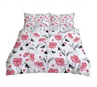 Copripiumino una Piazza e Mezza 200x200 cm Gru dalla Corona Rossa a Inchiostro Set di Biancheria da Letto con Chiusura Lampo Morbido Traspirante Set Copripiumino in Microfibra + 2 Federe 50x75 cm