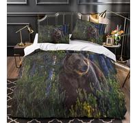 Copripiumino una Piazza e Mezza 200x200 cm Orso Bruno Set di Biancheria da Letto in Morbido Traspirante Microfibra 3D Animali Della Foresta con Copripiumino e 2 Federe 50x80 cm B-3057