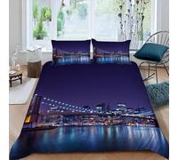 Copripiumino una Piazza e Mezza 200x200 cm Paesaggio Notturno Cittadino in Morbido Microfibra 3D Biancheria da Letto Architettura Moderna 3 Pezzi incluso 1 Copripiumini e 2 Federe 50x80 cm S.1101