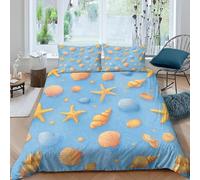 Copripiumino una Piazza e Mezza 200x200 cm Stella Marina e Conchiglia Set di Biancheria da Letto in Morbido Traspirante Microfibra 3D Tema Oceano con Copripiumino e 2 Federe 50x80 cm E-514