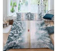 Copripiumino una Piazza e Mezza 200x200 cm Strada Forestale in Morbido Microfibra 3D Biancheria da Letto Scene Innevate 3 Pezzi incluso 1 Copripiumini e 2 Federe 50x80 cm N.177