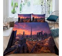 Copripiumino una Piazza e Mezza 200x200 cm Strade Cittadine Set di Biancheria da Letto in Morbido Traspirante Microfibra 3D Architettura del Tramonto con Copripiumino e 2 Federe 50x80 cm D-1977