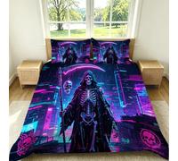 Copripiumino una Piazza e Mezza 200x200 cm Teschio Della Morte Cyberpunk Set di Biancheria da Letto in Morbido Traspirante Microfibra 3D con Copripiumino e 2 Federe 50x80 cm Viola G-1619