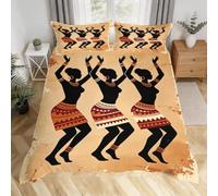 Copripiumino Una Piazza e Mezza 200x200 Donne Africane 2 Federe | Microfibra Morbido Traspirante, Set di Biancheria da Letto Sagoma di Danza Stampa 3D, Copripiumini con Cerniera