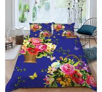 Copripiumino Una Piazza e Mezza 200x200 Fiori Set Biancheria da Letto 3 Pezzi 3D Stampa Cesto di Fiori Copripiumini Incluso 1 Microfibra Copri piumino e 2 Federe L.430