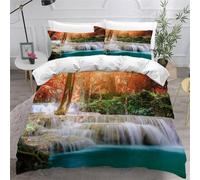 Copripiumino una Piazza e Mezza 200x200 Foresta con Cascata Set di Biancheria da Letto 3D Scene Naturalistiche Copripiumini in Morbido Microfibra con Cerniere e 2 Federe 50x80 c.981