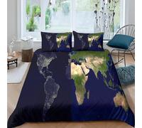 Copripiumino una Piazza e Mezza 200x200 Mappa del Mondo Set di Biancheria da Letto 3D Geografia Globale Copripiumini in Morbido Microfibra con Cerniere e 2 Federe 50x80 m.303